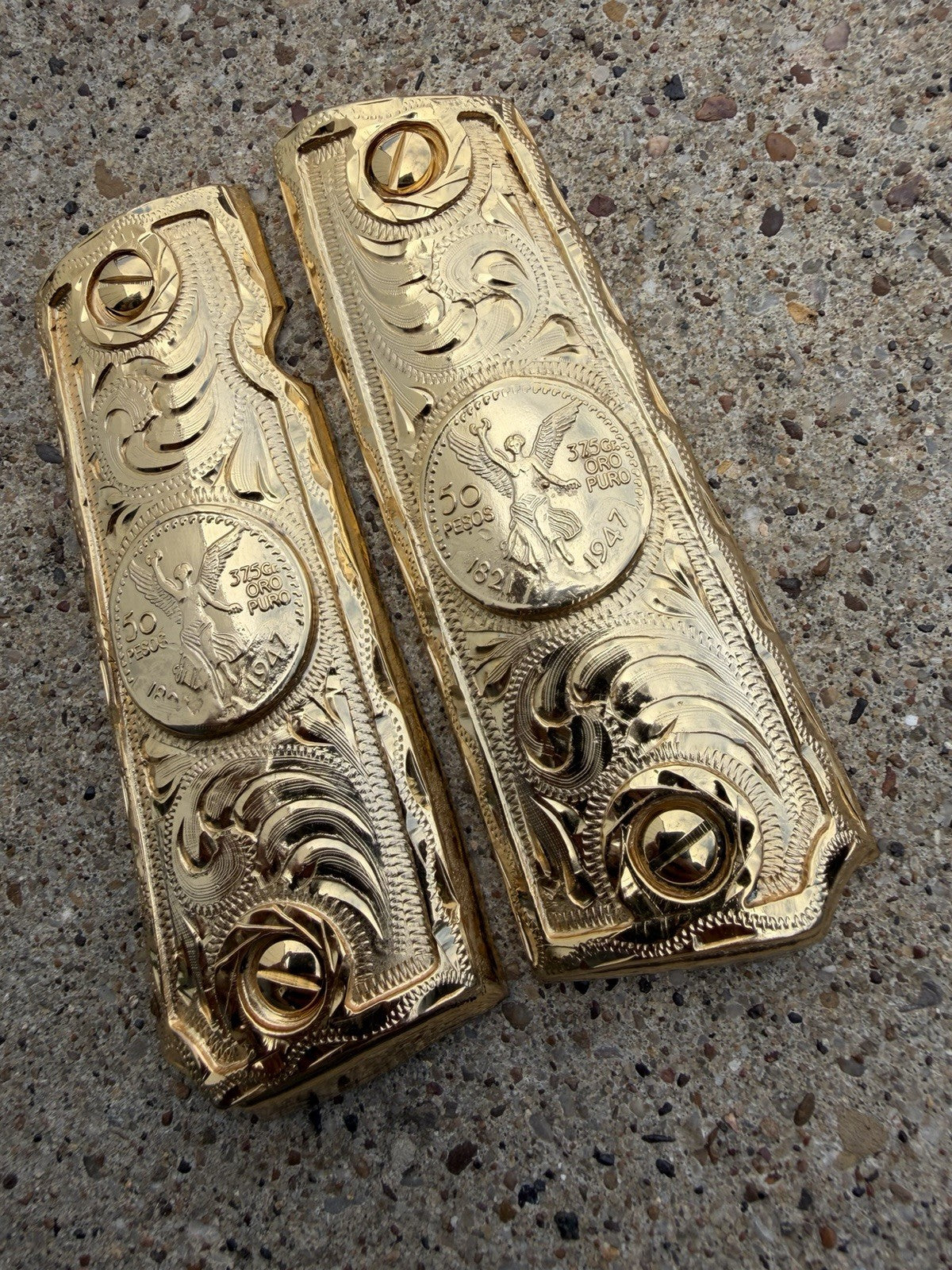 1911 45 38 Super Full Size Centenario Gold Gun Pistol Grip Cachas & 24K Screws