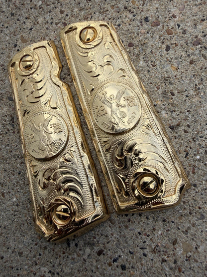 1911 45 38 Super Full Size Centenario Gold Gun Pistol Grip Cachas & 24K Screws