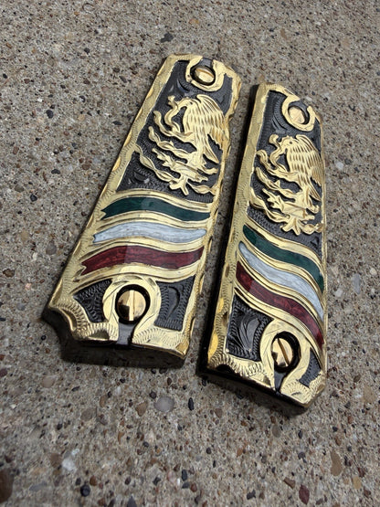 1911 45 38 Super Full Size Mexican Eagle Gold Gun Pistol Grip Cachas & 24K Screw