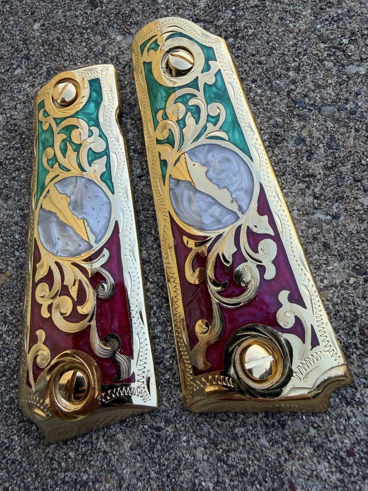 1911 45 38 Super Full Size Sinaloa Gold Gun Pistol Grip Cachas & 24K Screws