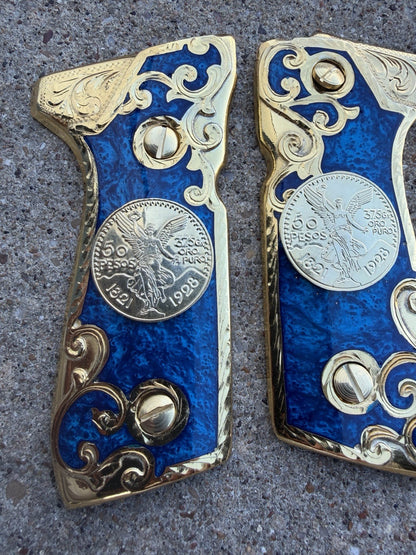 Beretta 92FS Cachas Centenario Gold Plated Pistol Custom Grips & Gold Screws
