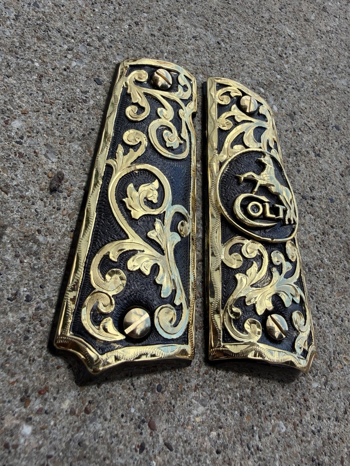 1911 45 38 Super Full Size Horse Gold Gun Pistol Grip Cachas & 24K Screws