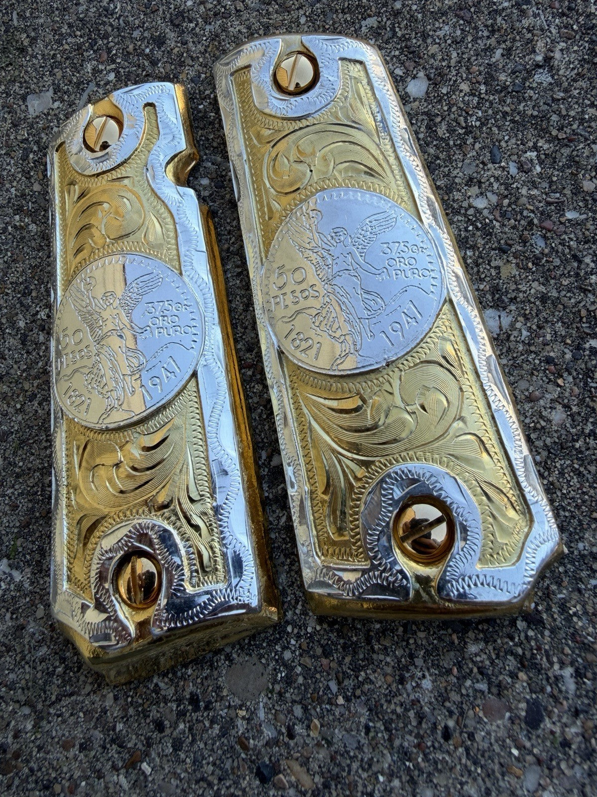 1911 45 38 Super Full Size Centenario Gold Gun Pistol Grip Cachas & 24K Screws