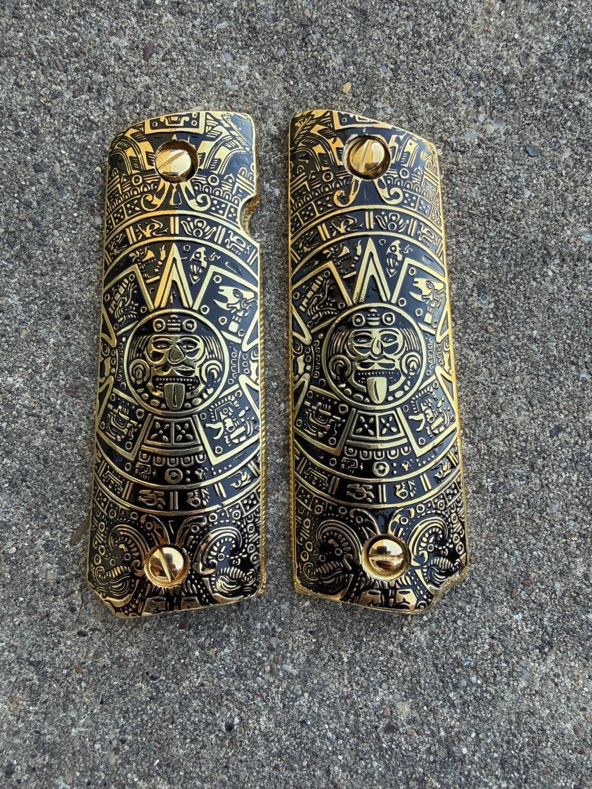1911 45 38 Super Full Size Azteca Gold Gun Pistol Grip Cachas & 24K Screws