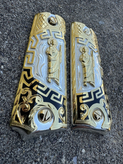 1911 45 38 Super San Judas Full Size Gold Gun Pistol Grip Cachas & 24K Screws
