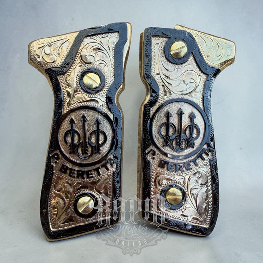 Beretta 92FS Cachas Gold Plated Pistol Custom Grips & Gold Screws