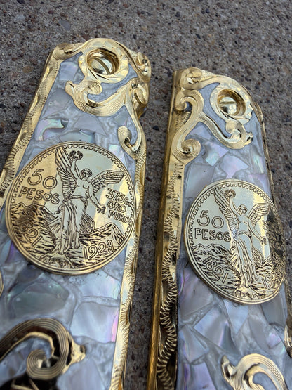 1911 45 38 Super Full Size Centenario Gold Gun Pistol Grip Cachas & 24K Screws