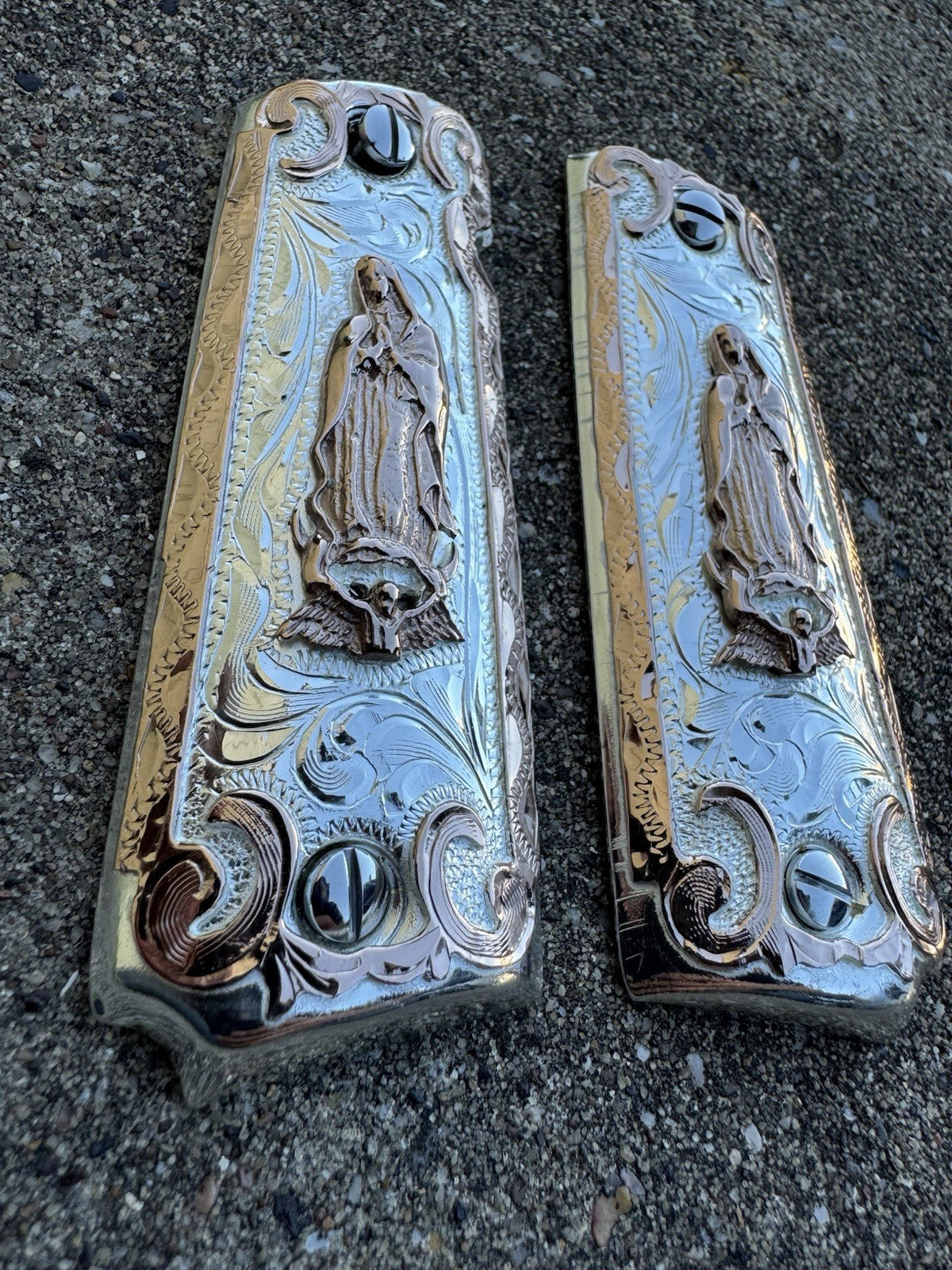 1911 45 38 Super Full Size Virgen De Guadalupe Gold Pistol Grip Cachas & Screws