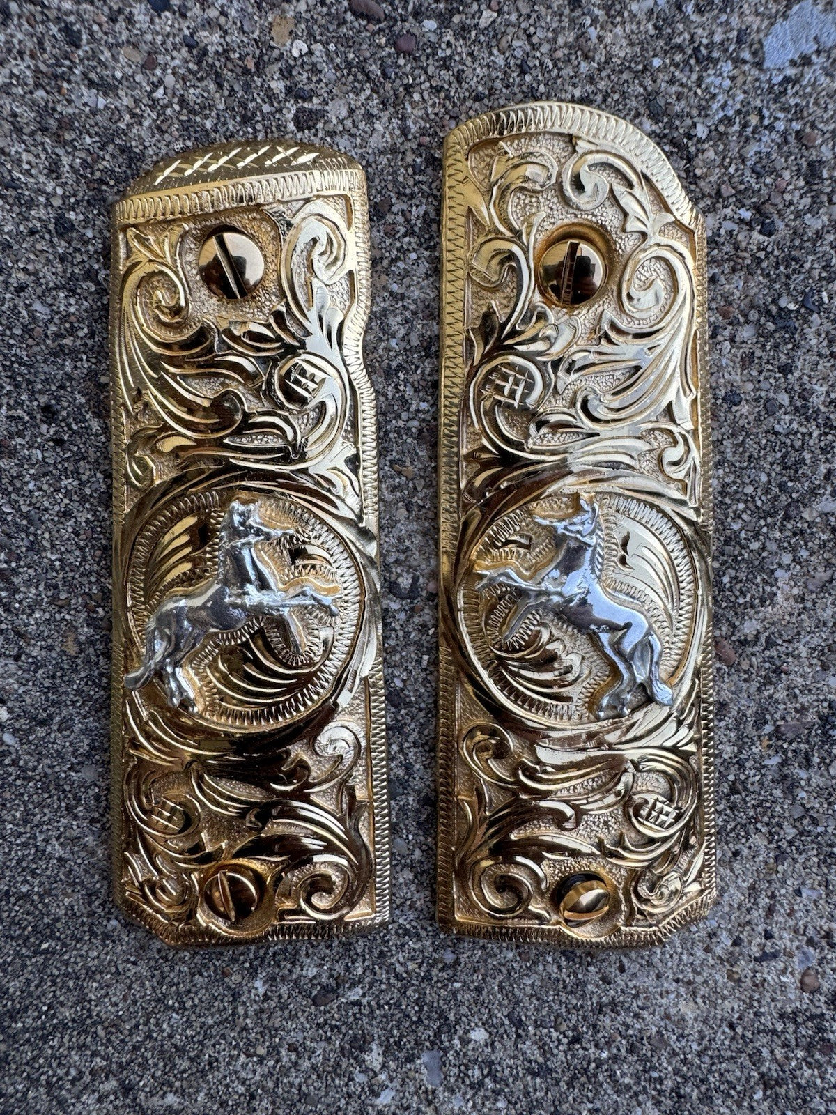 1911 45 38 Super Full Size Colt Horse Gold Gun Pistol Grip Cachas & 24K Screws