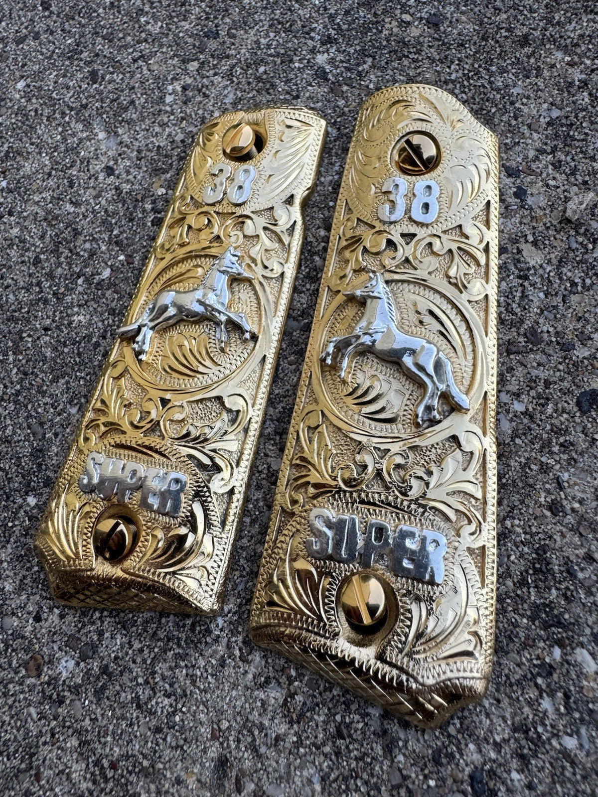 1911 45 38 Super Full Size Horse Gold Gun Pistol Grip Cachas & 24K Screws