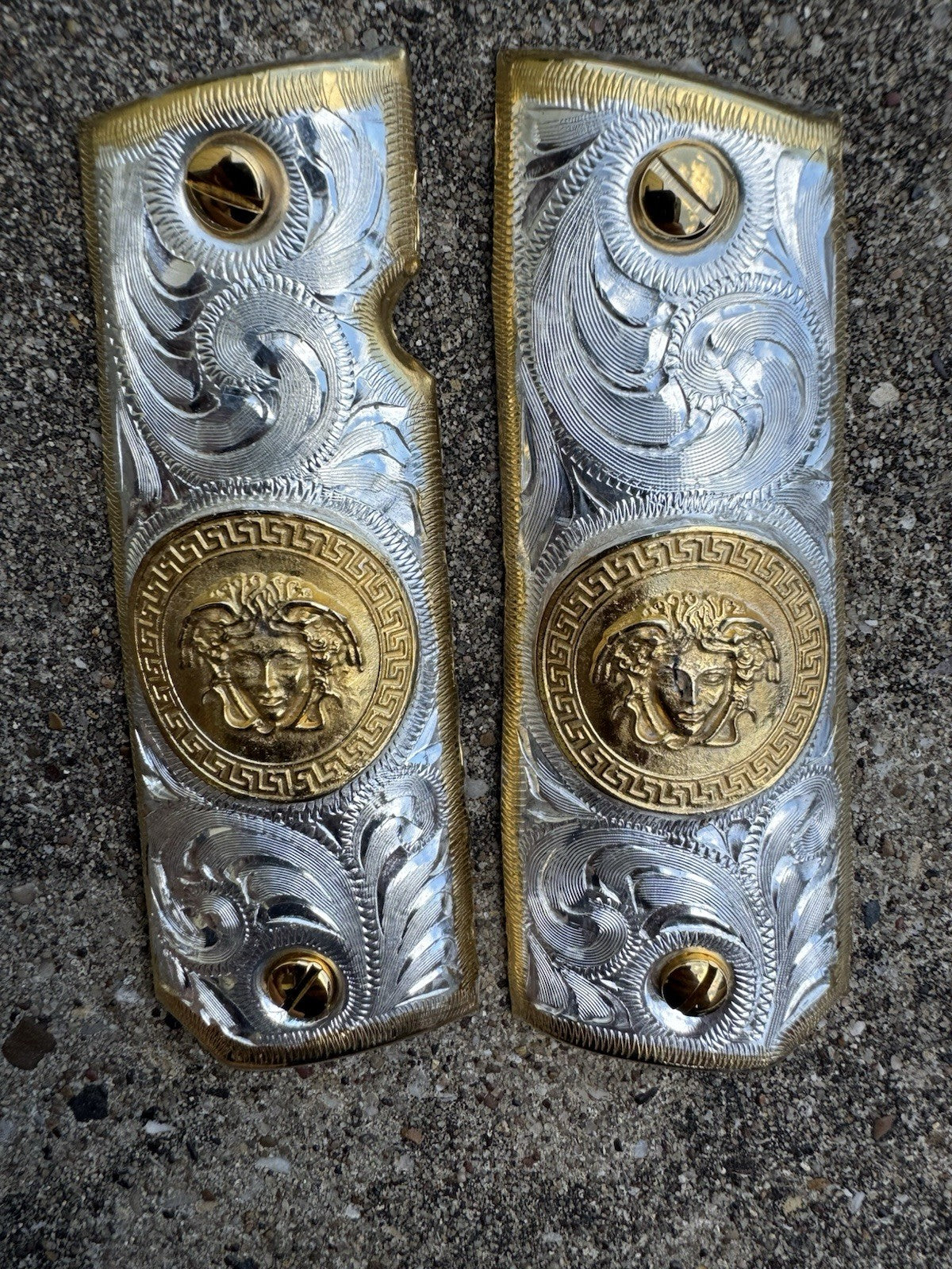 1911 45 38 Super Full Size Versace Gold Gun Pistol Grip Cachas & 24K Screws