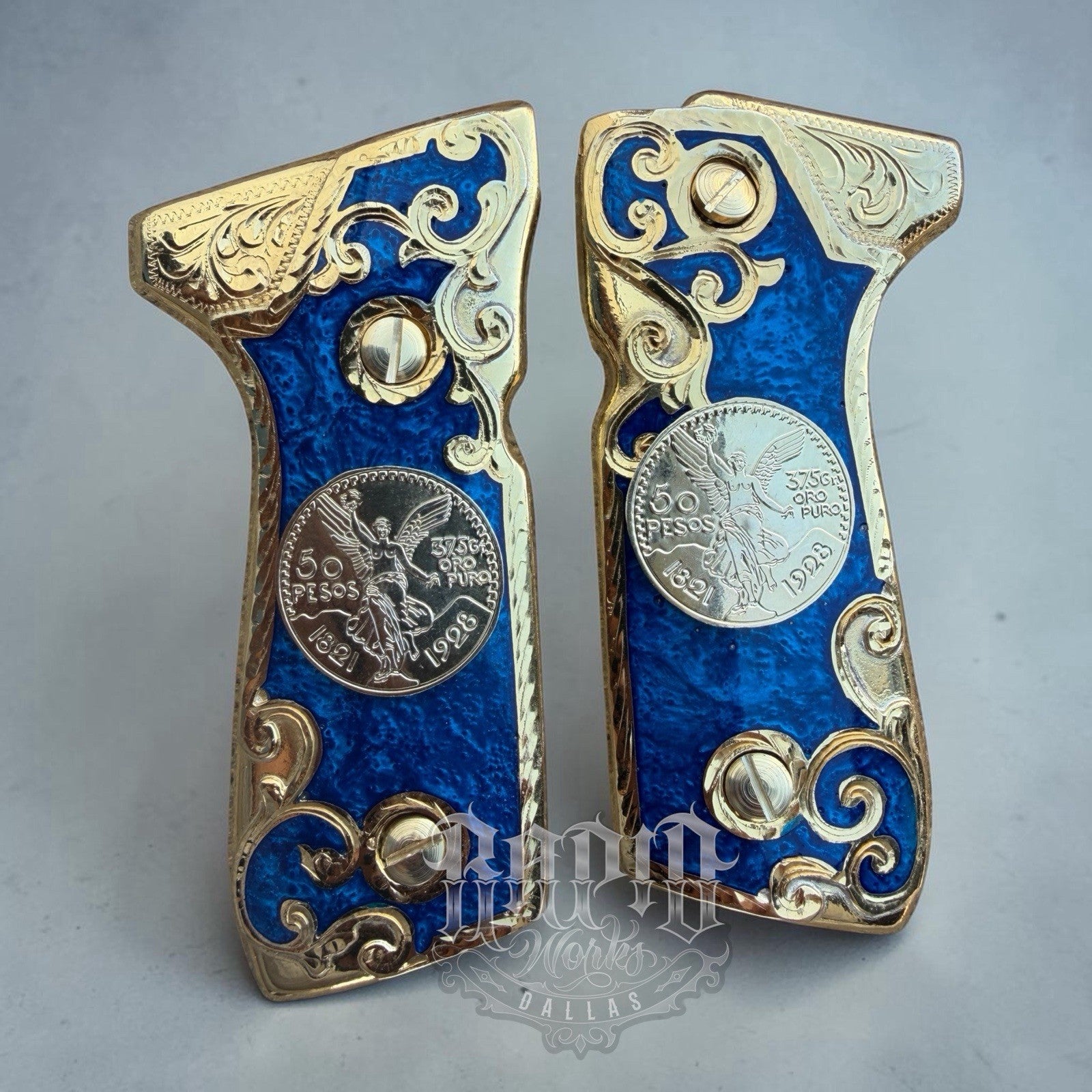 Beretta 92FS Cachas Centenario Gold Plated Pistol Custom Grips & Gold Screws