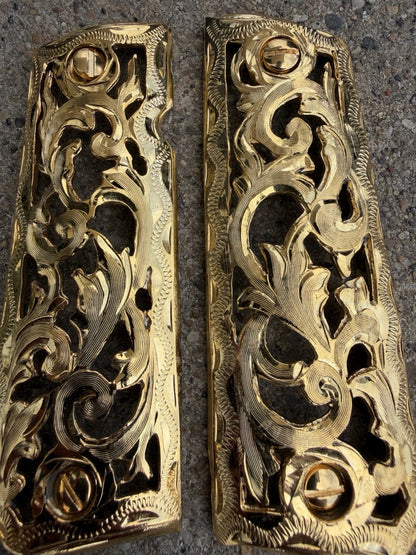 1911 45 38 Super Full Size Gold Gun Pistol Grip Cachas Chapeado & 24K Screws