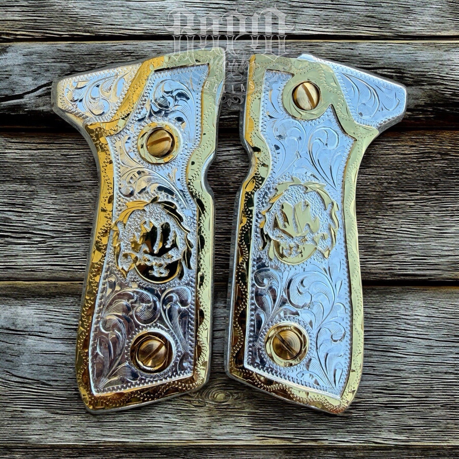 Beretta 92FS Cachas Chucky Gold Plated Pistol Custom Grips & Gold Screws