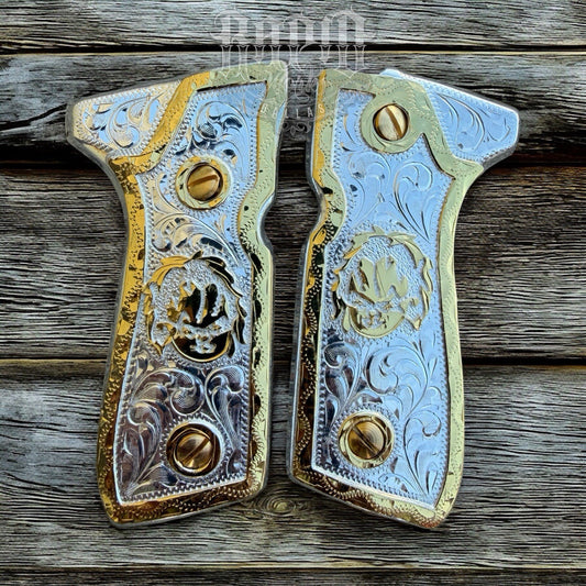 Beretta 92FS Cachas Chucky Gold Plated Pistol Custom Grips & Gold Screws