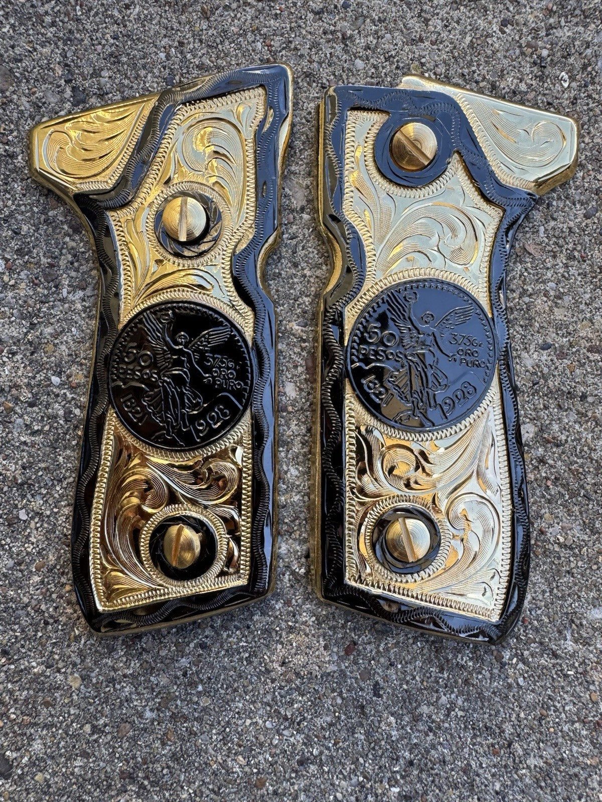 Beretta 92FS Cachas Centenario Gold Plated Pistol Custom Grips & Gold Screws