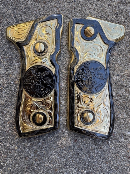 Beretta 92FS Cachas Centenario Gold Plated Pistol Custom Grips & Gold Screws