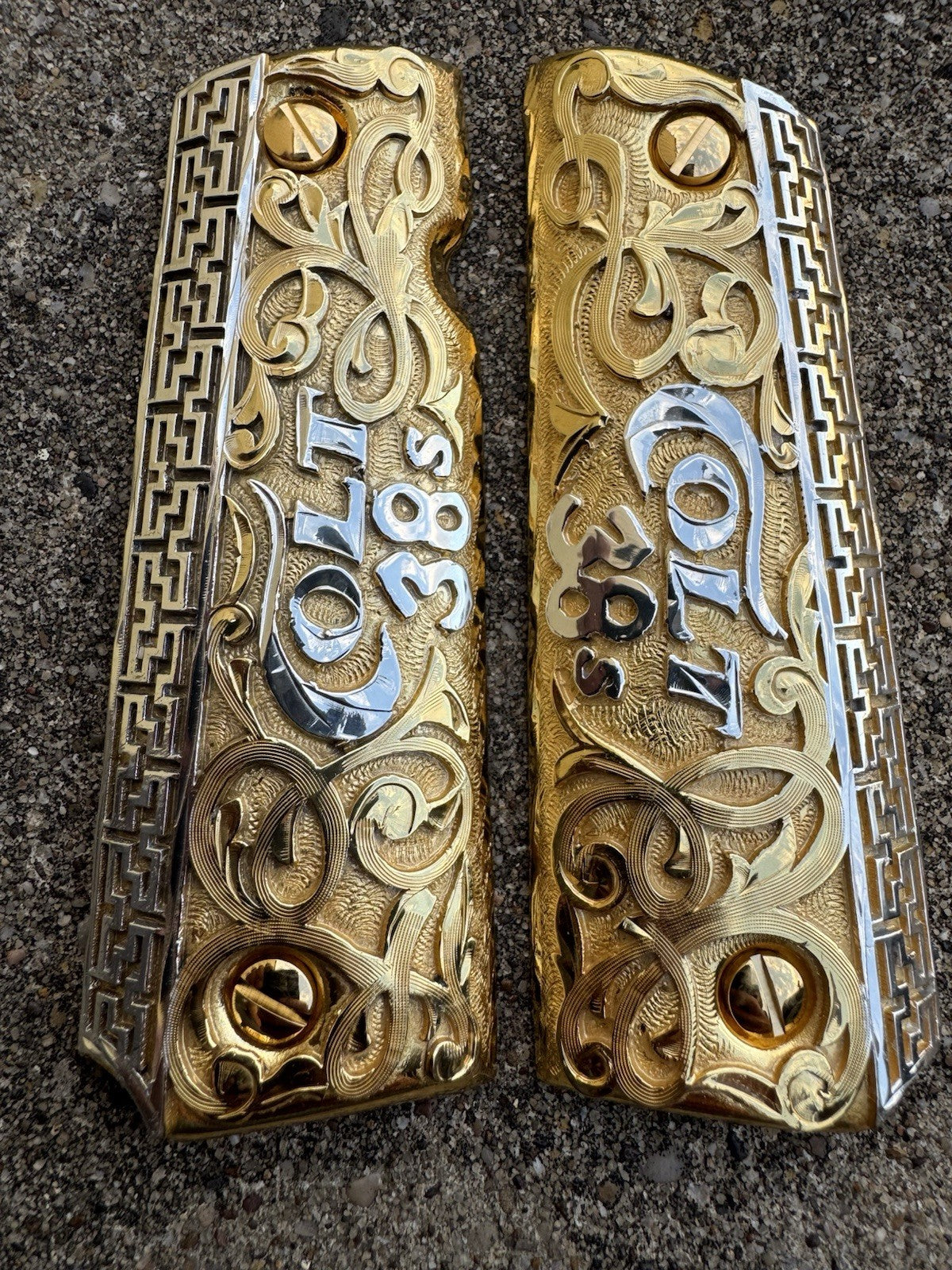 1911 45 38 Super Full Size Colt Gold Gun Pistol Grip Cachas & 24K Screws