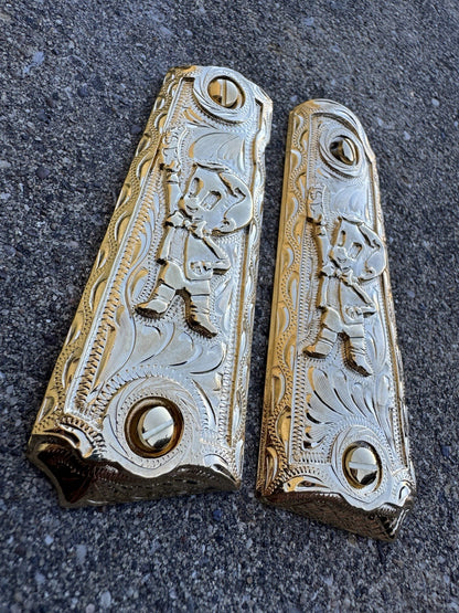 1911 45 38 Super Full Size Richie Rich Gold Gun Pistol Grip Cachas & 24K Screws