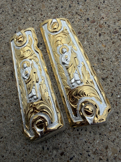1911 45 38 Super Full Size San Judas Gold Gun Pistol Grip Cachas & 24K Screws