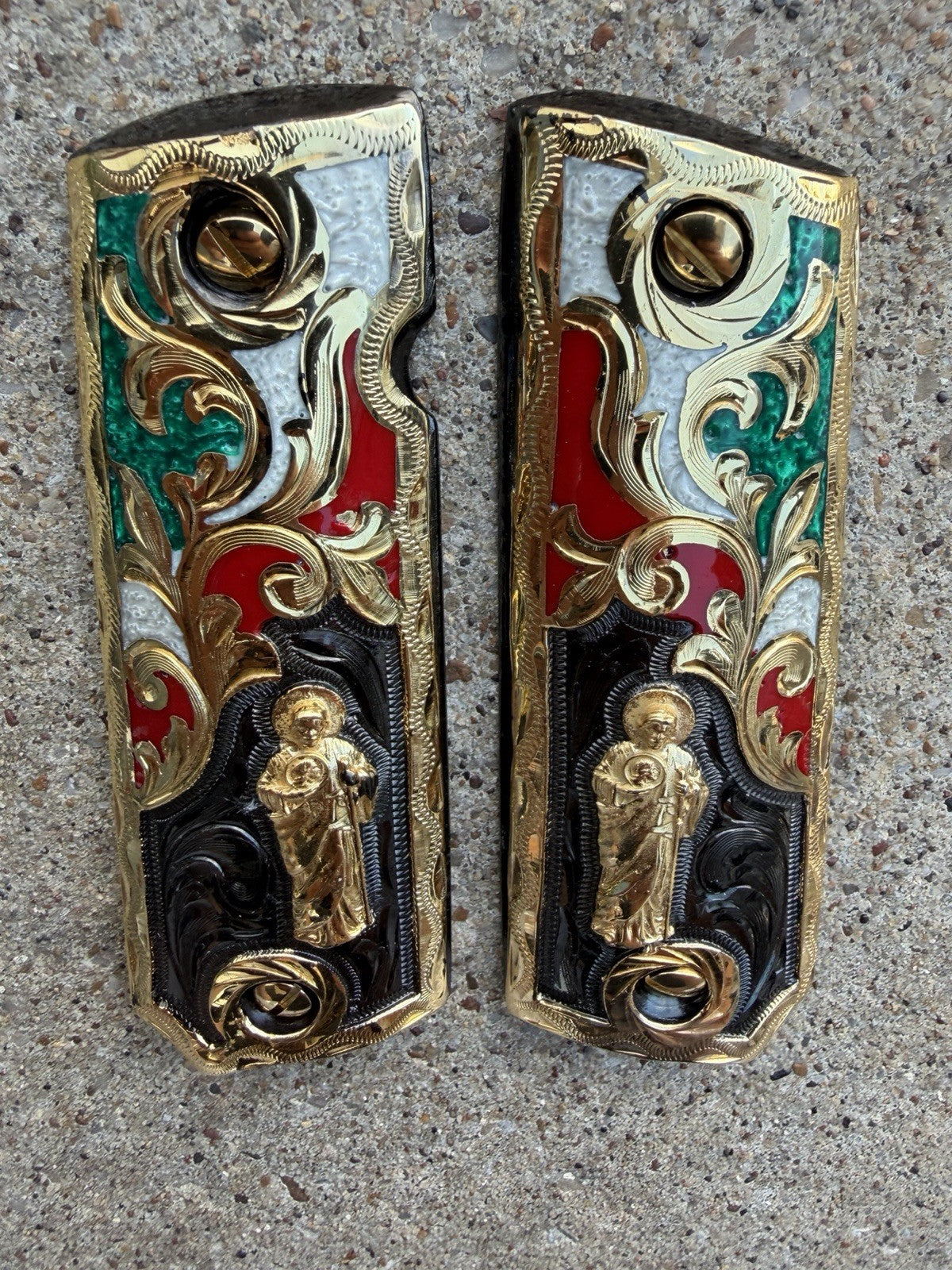 1911 45 38 Super Full Size San Judas Gold Gun Pistol Grip Cachas & 24K Screws