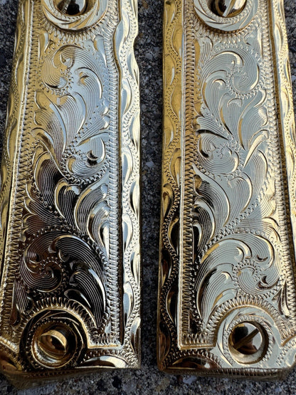 1911 45 38 Super Full Size Gold Gun Pistol Grip Cachas Chapeado & 24K Screws