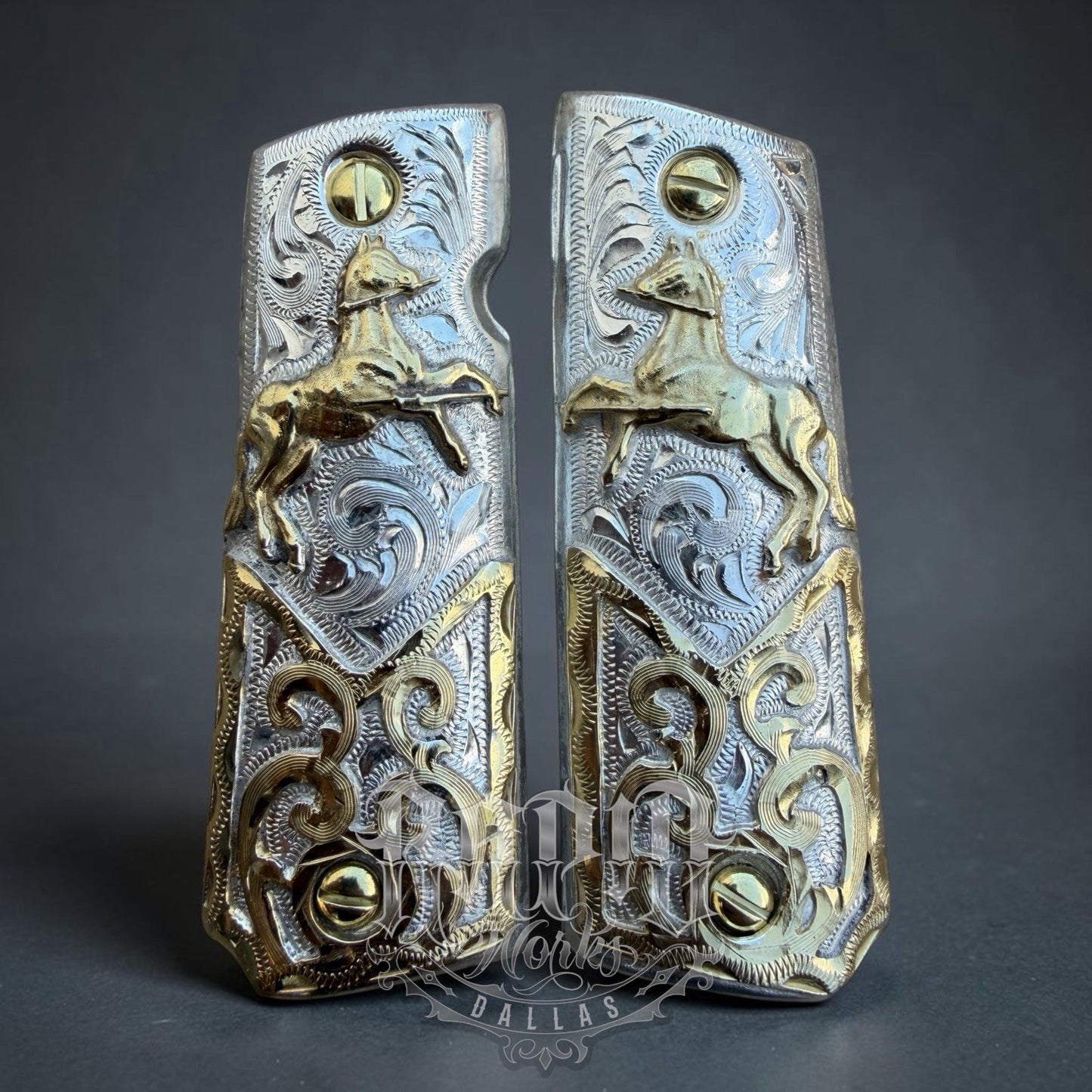 1911 45 38 Super Full Size Horse Gold Gun Pistol Grip Cachas & 24K Screws