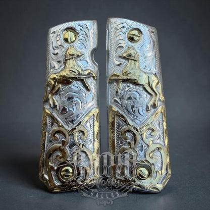 1911 45 38 Super Full Size Horse Gold Gun Pistol Grip Cachas & 24K Screws