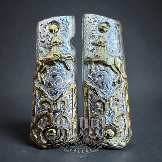 1911 45 38 Super Full Size Horse Gold Gun Pistol Grip Cachas & 24K Screws