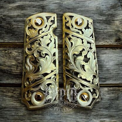 1911 45 38 Super Full Size Gold Gun Pistol Grip Cachas Chapeado & 24K Screws