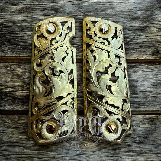 1911 45 38 Super Full Size Gold Gun Pistol Grip Cachas Chapeado & 24K Screws