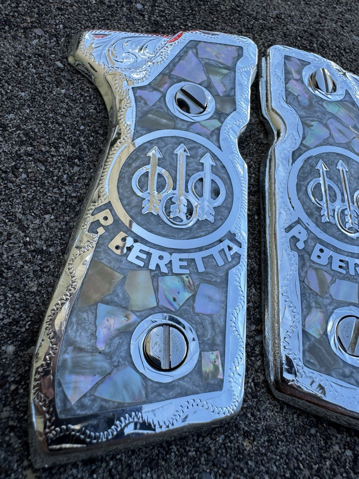 Beretta 92FS Cachas Plated Pistol Custom Grips & Polished Screws