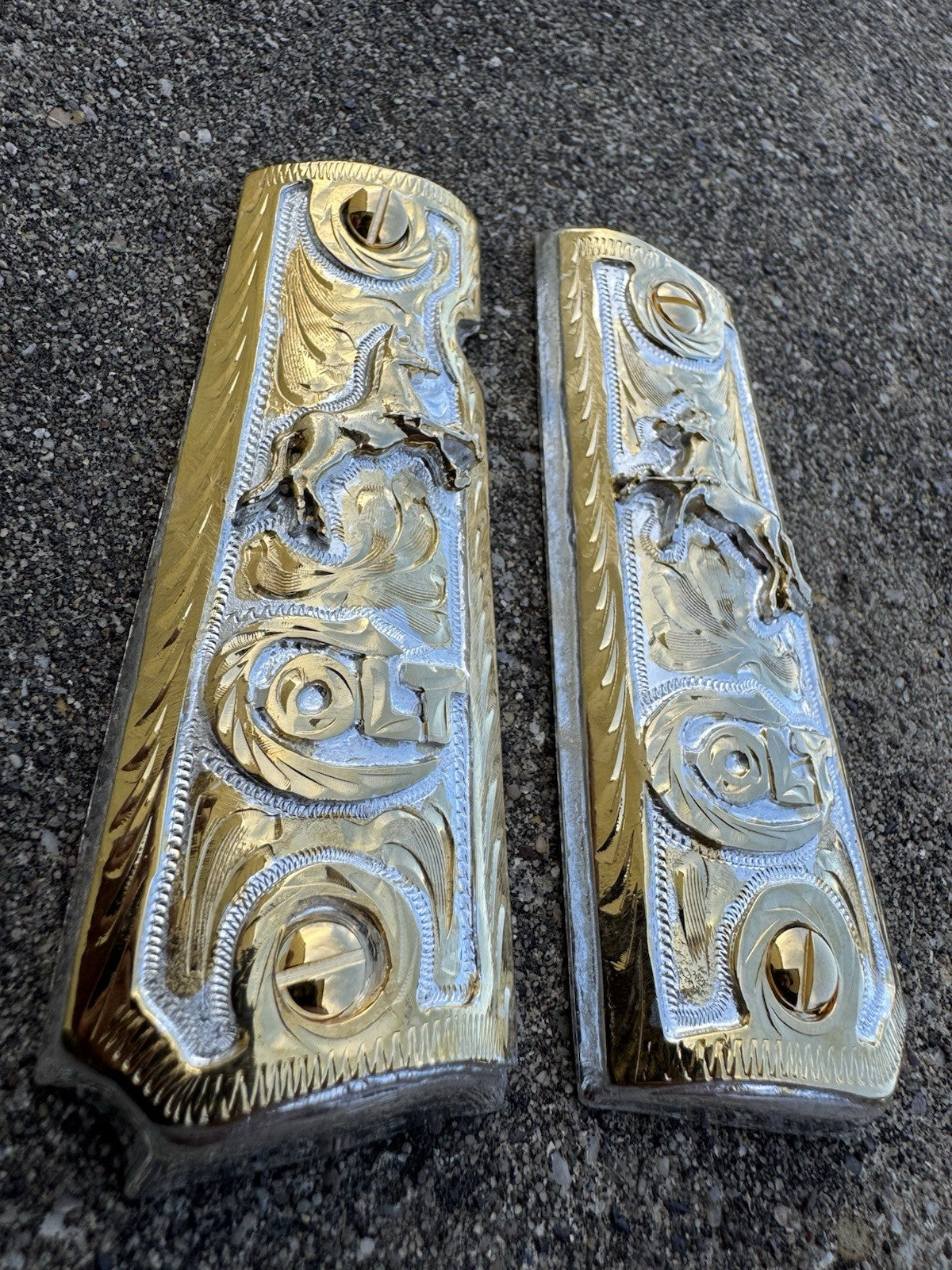 1911 45 38 Super Full Size Colt Horse Gold Gun Pistol Grip Cachas & 24K Screws