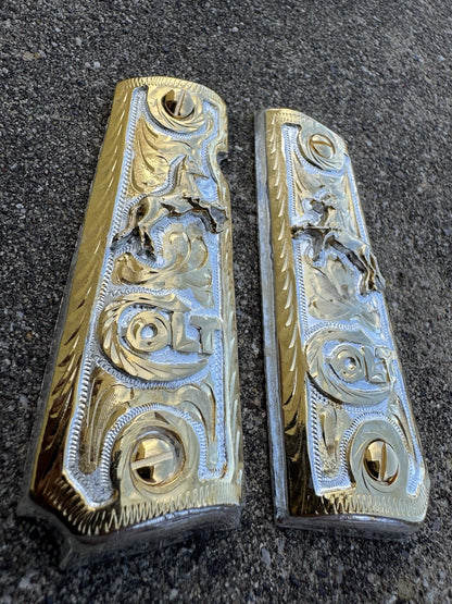 1911 45 38 Super Full Size Colt Horse Gold Gun Pistol Grip Cachas & 24K Screws