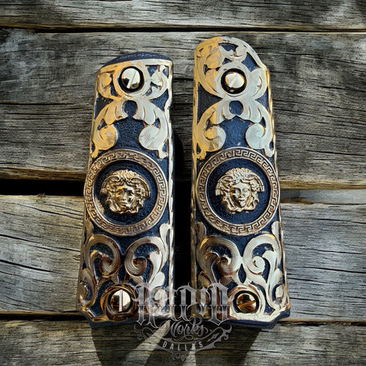 1911 45 38 Super Full Size Versace Gold Gun Pistol Grip Cachas & 24K Screws