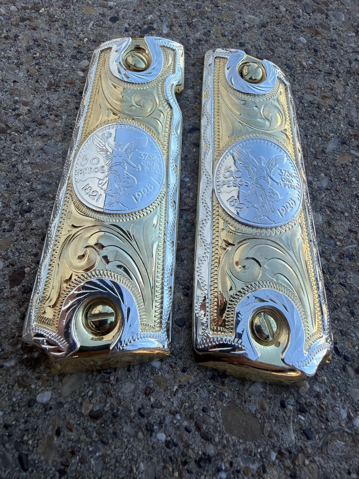 1911 45 38 Super Full Size Centenario Gold Gun Pistol Grip Cachas & 24K Screws