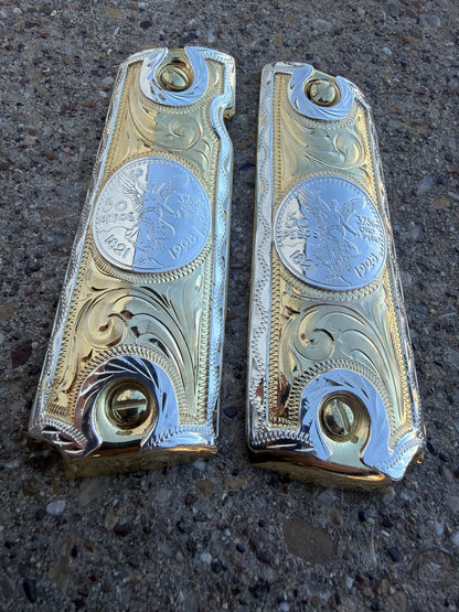 1911 45 38 Super Full Size Centenario Gold Gun Pistol Grip Cachas & 24K Screws