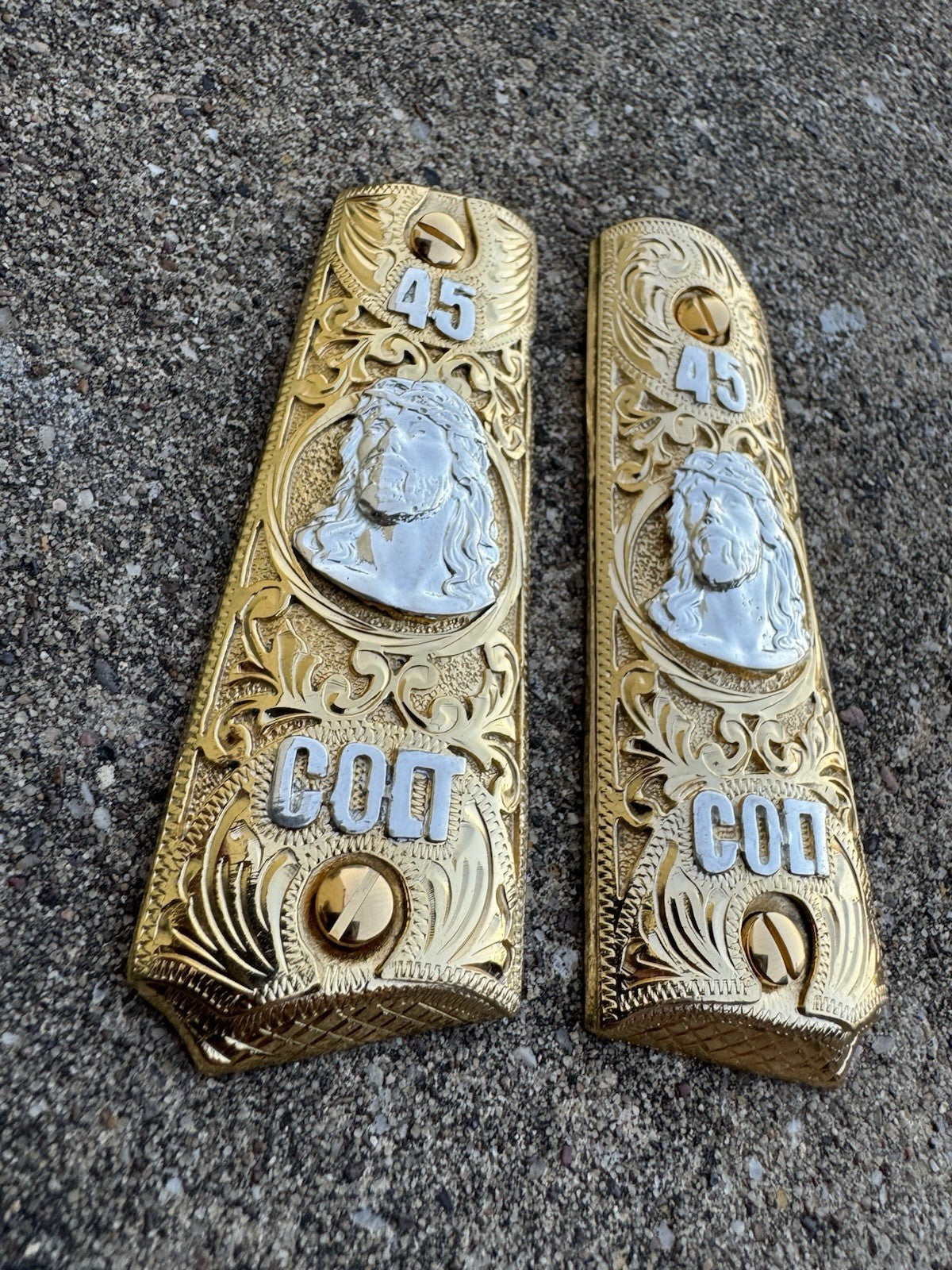 1911 45 38 Super Full Size Gold Gun Pistol Grip Cachas Chapeado & 24K Screws