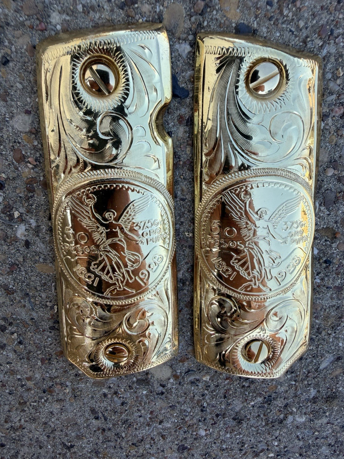 1911 45 38 Super Full Size Centenario Gold Gun Pistol Grip Cachas & 24K Screws