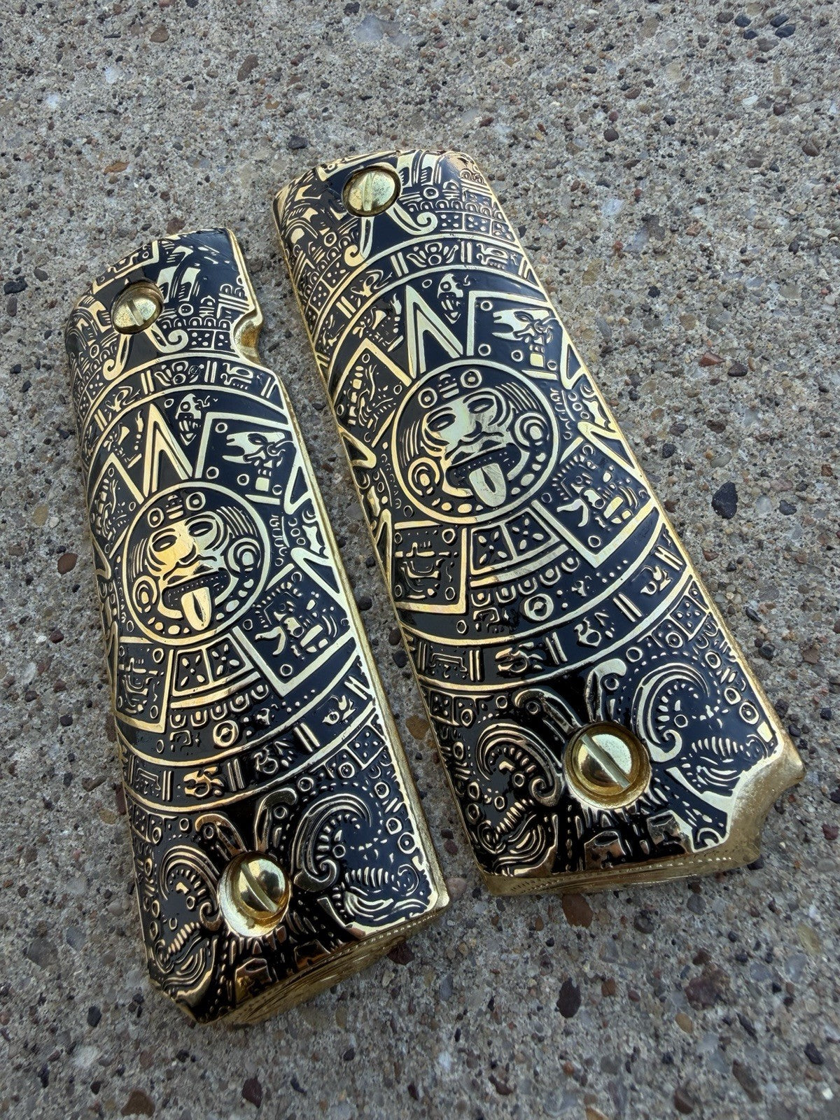 1911 45 38 Super Full Size Aztec Gold Gun Pistol Grip Cachas & 24K Screws