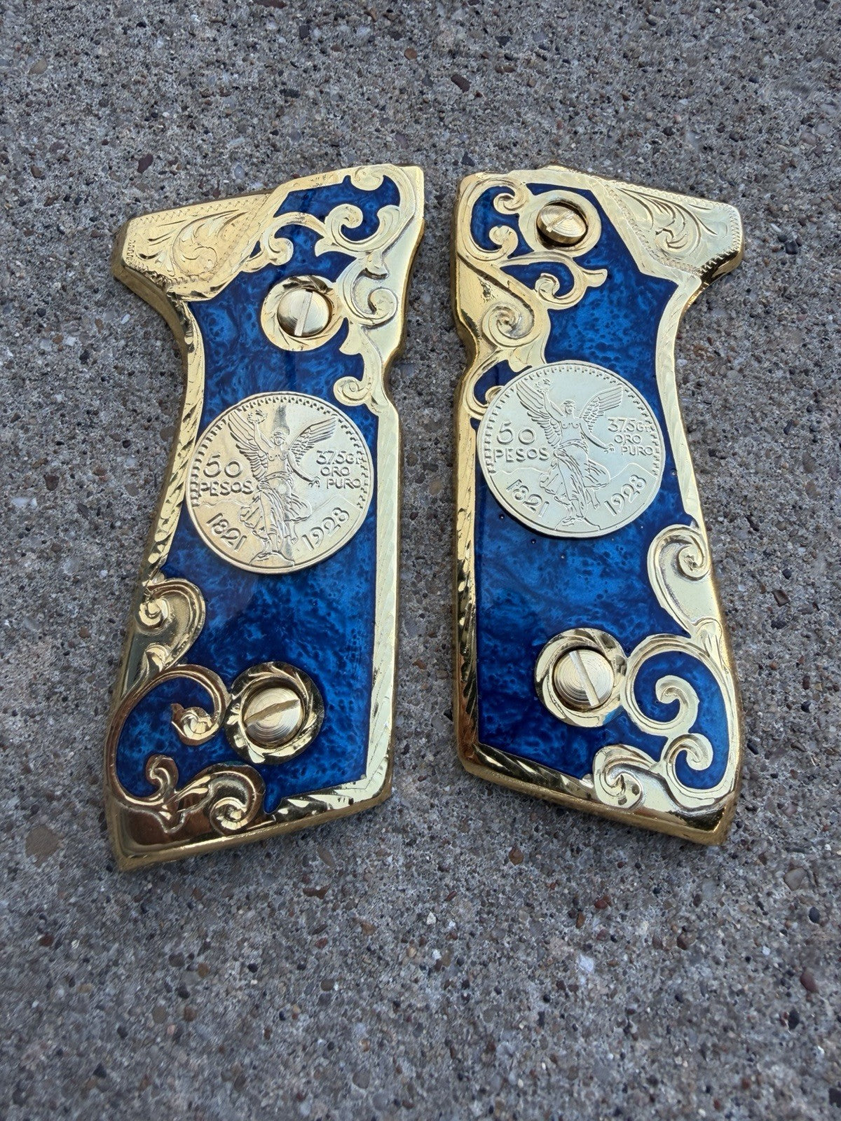 Beretta 92FS Cachas Centenario Gold Plated Pistol Custom Grips & Gold Screws