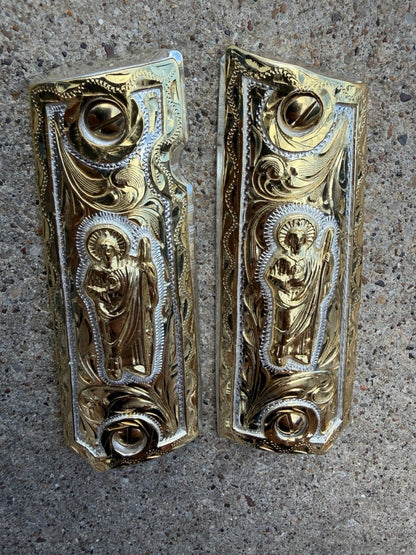 1911 45 38 Super Full Size San Judas Gold Gun Pistol Grip Cachas & 24K Screws