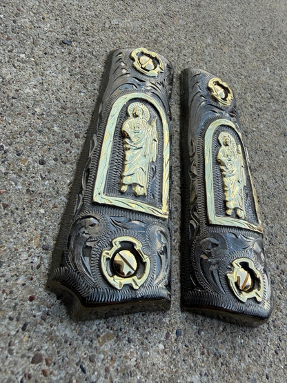 1911 45 38 Super Full Size San Judas Gold Gun Pistol Grip Cachas & 24K Screws