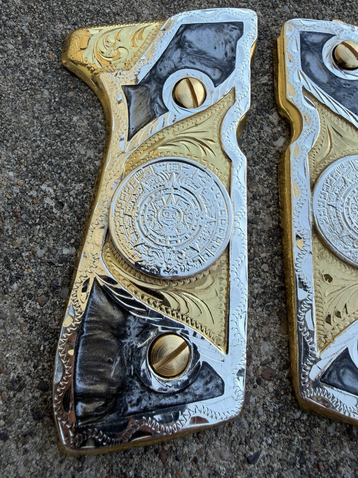 Beretta 92FS Cachas Azteca Gold Plated Pistol Custom Grips & Gold Screws