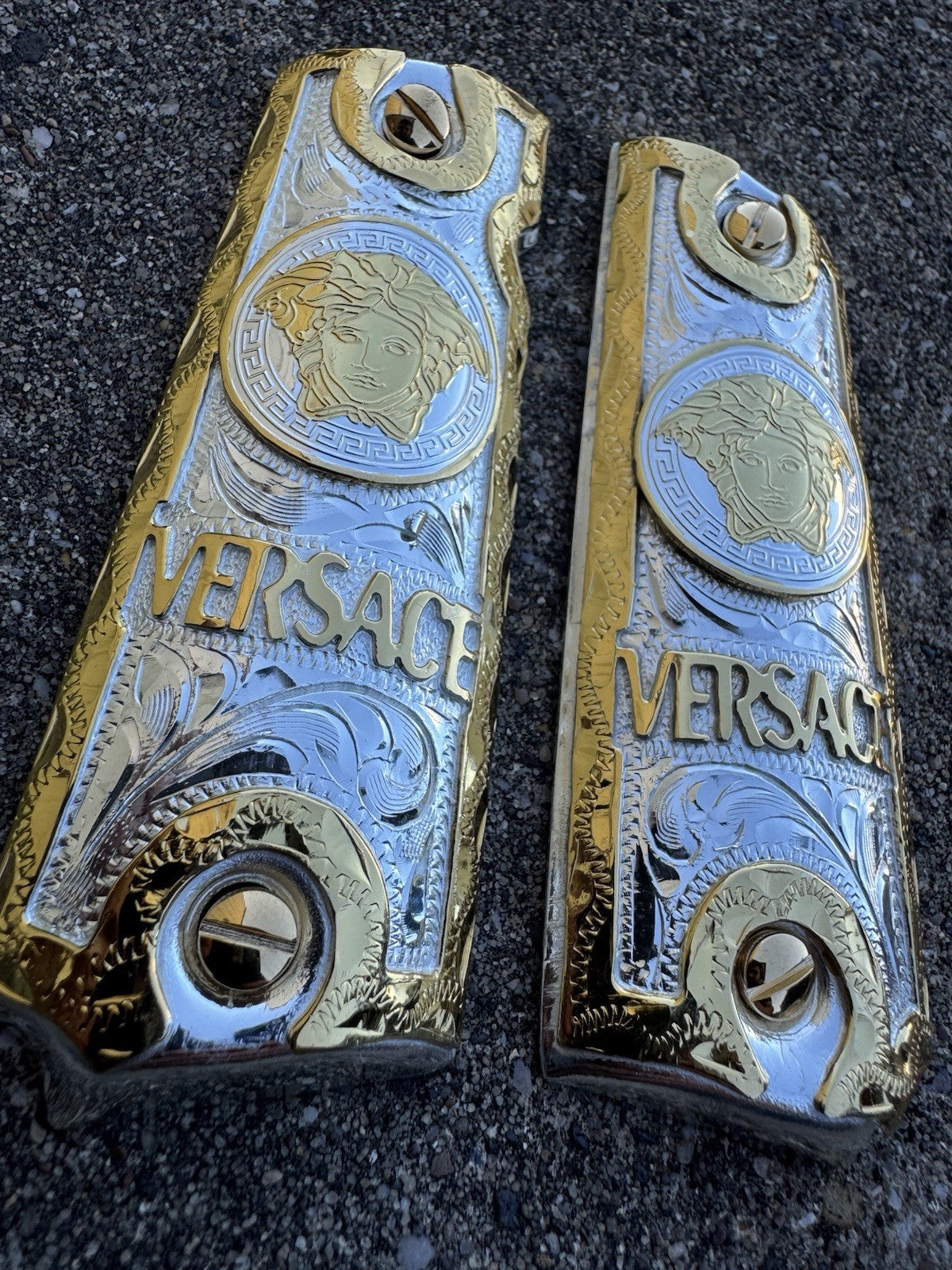1911 45 38 Super Full Size Versace Gold Gun Pistol Grip Cachas & 24K Screws