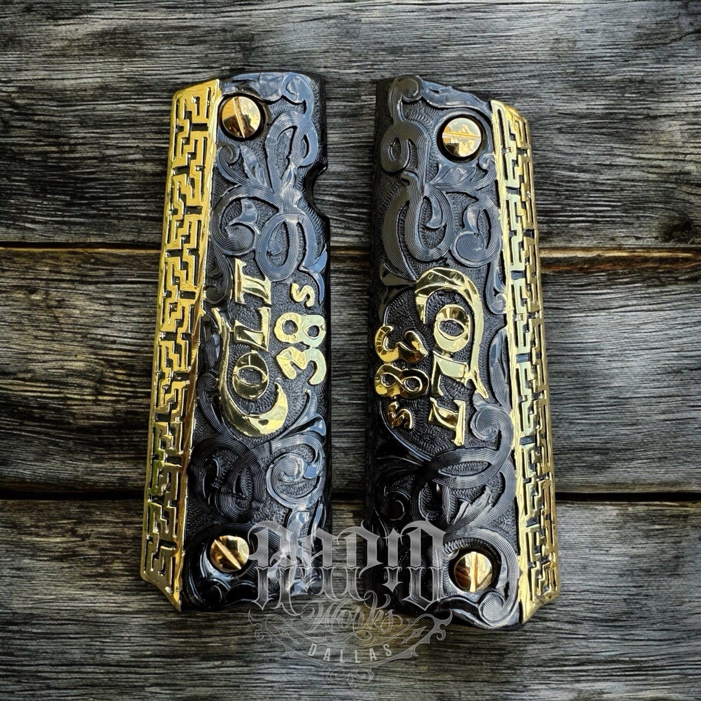 1911 45 38 Super Full Size Colt Gold Gun Pistol Grip Cachas & 24K Screws