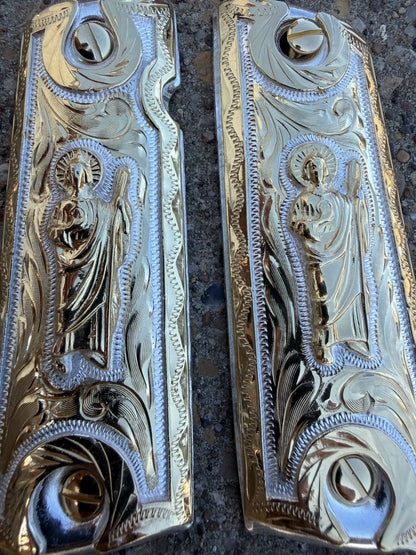 1911 45 38 Super Full Size San Judas Gold Gun Pistol Grip Cachas & 24K Screws