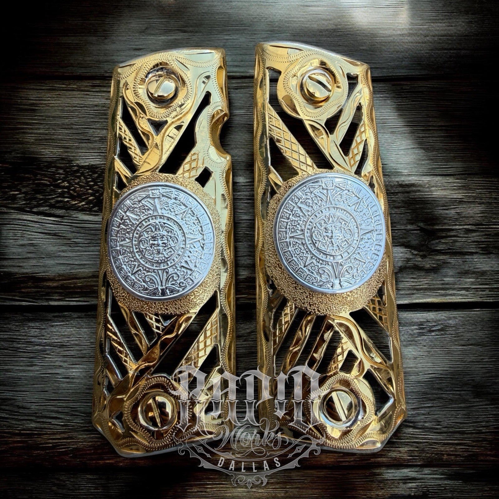 1911 45 38 Super Full Size Azteca Gold Gun Pistol Grip Cachas & 24K Screws