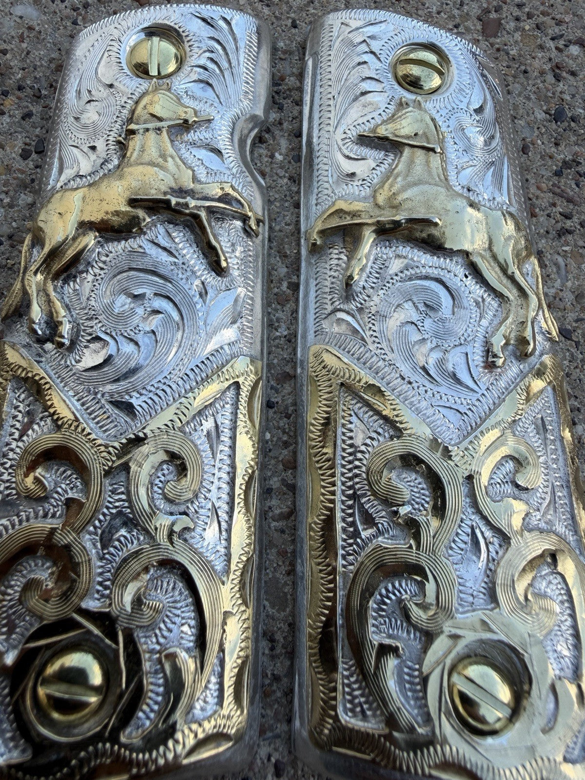 1911 45 38 Super Full Size Horse Gold Gun Pistol Grip Cachas & 24K Screws
