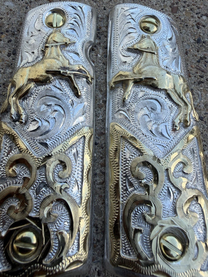 1911 45 38 Super Full Size Horse Gold Gun Pistol Grip Cachas & 24K Screws